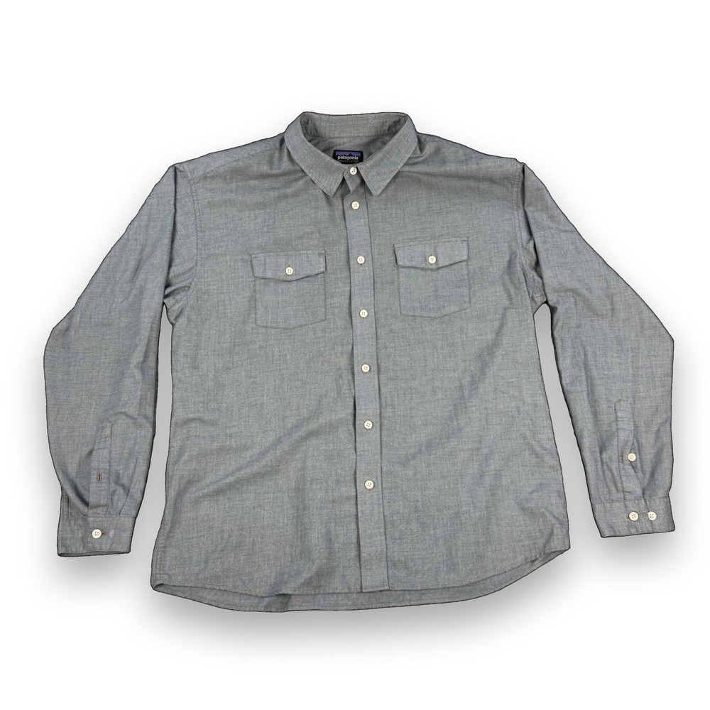 Patagonia Bluffside Shirt Mens XL Feather Grey Organic Cotton Chambray 53791`